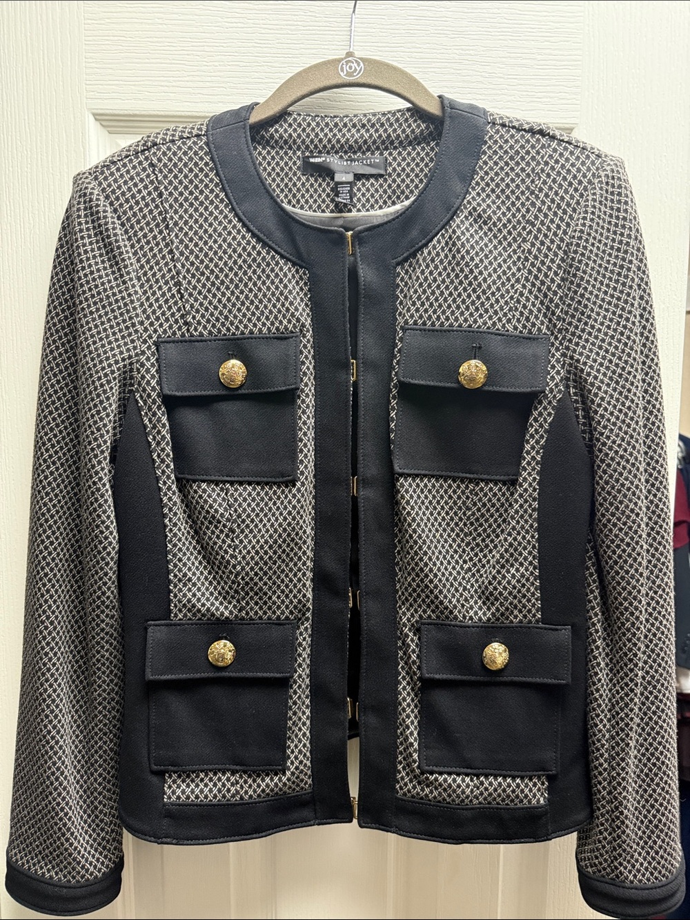 White House Black Market Black and Gray Textured Pocket Jacket